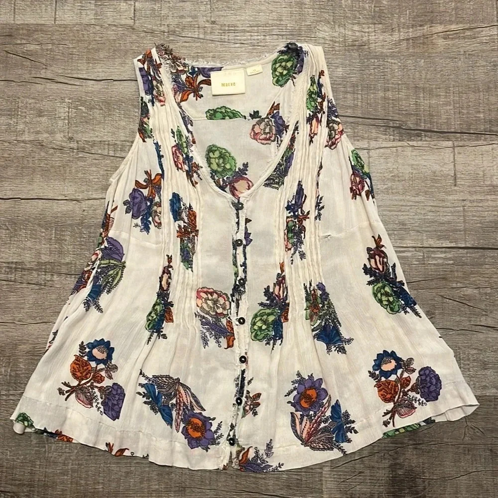 Anthropologie Maeve - Floral Button Down Tank Top - Size XS